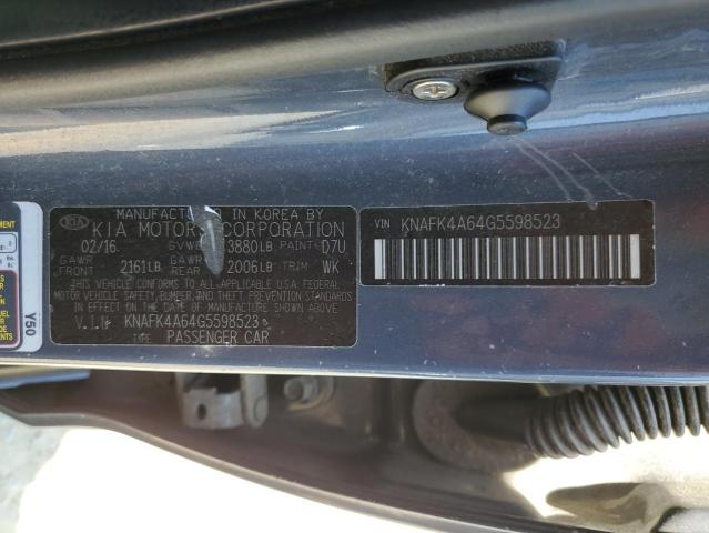 KNAFK4A64G5598523 - 2016 KIA FORTE LX CHARCOAL photo 12