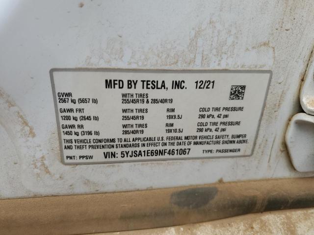 5YJSA1E69NF461067 - 2022 TESLA MODEL S WHITE photo 12