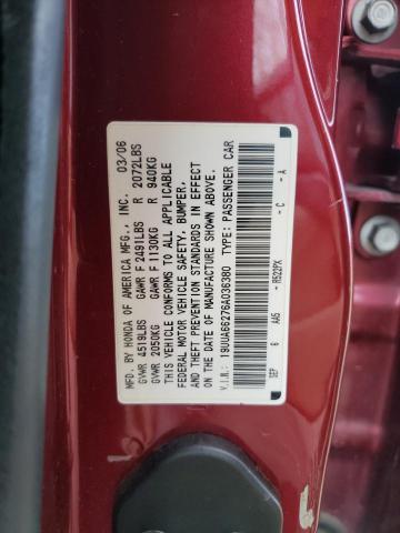 19UUA66276A036380 - 2006 ACURA 3.2TL BURGUNDY photo 12