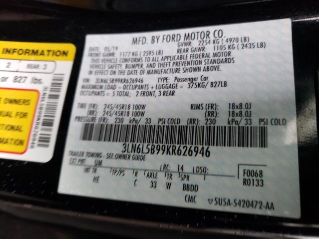 3LN6L5B99KR626946 - 2019 LINCOLN MKZ BLACK photo 12