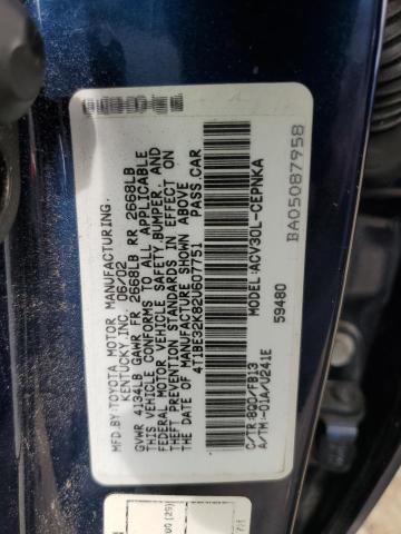 4T1BE32K82U607751 - 2002 TOYOTA CAMRY LE BLUE photo 12