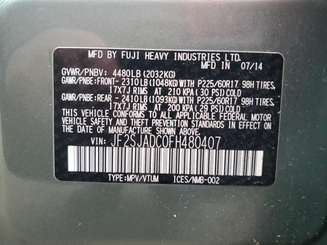 JF2SJADC0FH480407 - 2015 SUBARU FORESTER 2.5I PREMIUM GREEN photo 14