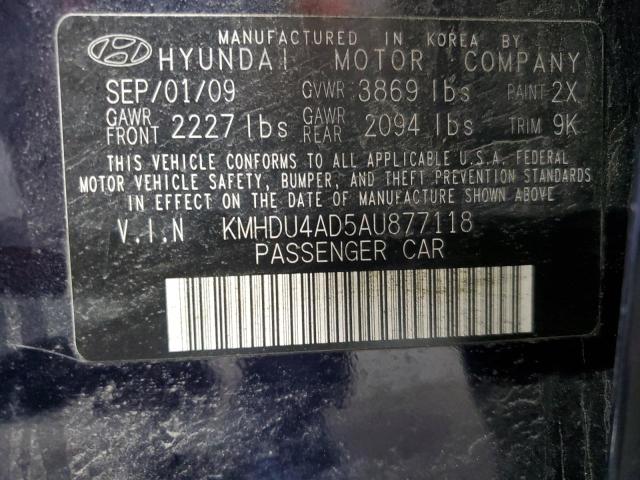 KMHDU4AD5AU877118 - 2010 HYUNDAI ELANTRA BLUE BLUE photo 12