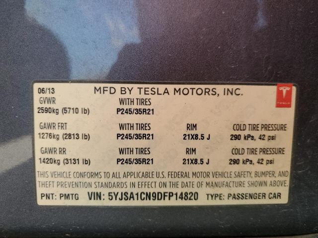 5YJSA1CN9DFP14820 - 2013 TESLA MODEL S GRAY photo 12