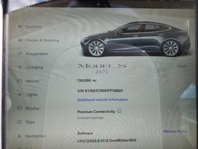5YJSA1CN9DFP14820 - 2013 TESLA MODEL S GRAY photo 9