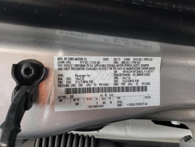 1FADP3F24DL113077 - 2013 FORD FOCUS SE SILVER photo 12