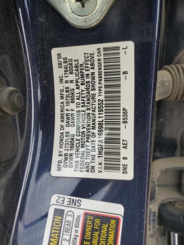 1HGFA16998L119552 - 2008 HONDA CIVIC EXL ლურჯი ფოტო 12