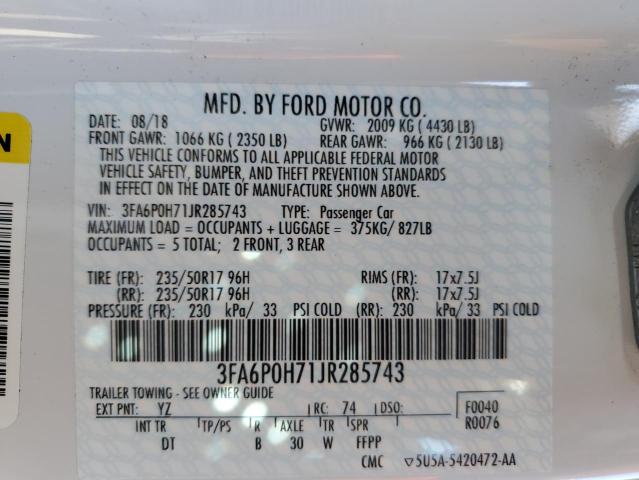 3FA6P0H71JR285743 - 2018 FORD FUSION SE WHITE photo 12