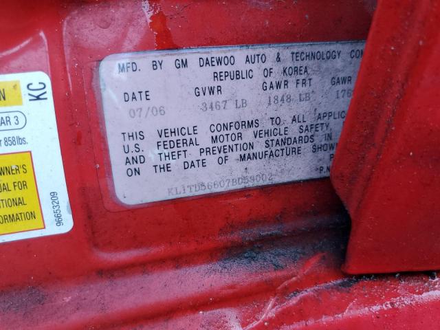 KL1TD56607B059002 - 2007 CHEVROLET AVEO BASE Qırmızı foto 12
