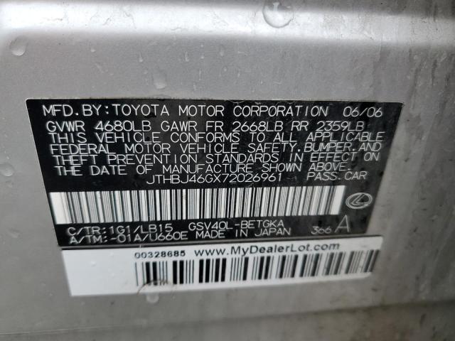 JTHBJ46GX72026961 - 2007 LEXUS ES 350 SILVER photo 12