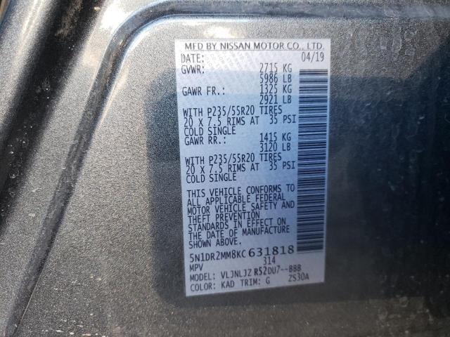 5N1DR2MM8KC631818 - 2019 NISSAN PATHFINDER S GRAY photo 13