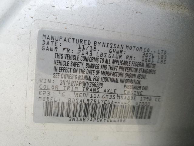 3N1AB7AP0KY266388 - 2019 NISSAN SENTRA S SILVER photo 12