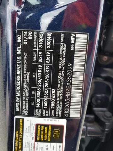 4JGDA5HB7EA352099 - 2014 MERCEDES-BENZ ML 350 4MATIC BLUE photo 13