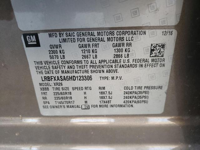 LRBFXASA6HD123306 - 2017 BUICK ENVISION PREFERRED CHARCOAL photo 10