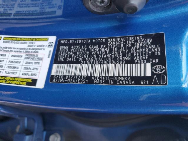 2T1KE40E49C006299 - 2009 TOYOTA COROLLA MA S BLUE photo 12