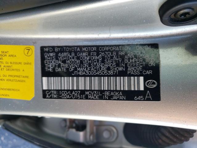 JTHBA30G545053871 - 2004 LEXUS ES 330 SILVER photo 12