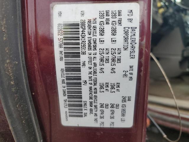 2B8GP443X1R293138 - 2001 DODGE GRAND CARA SPORT RED photo 14