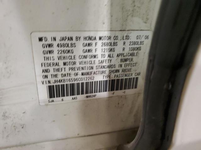 JH4KB16596C012262 - 2006 ACURA RL WHITE photo 12