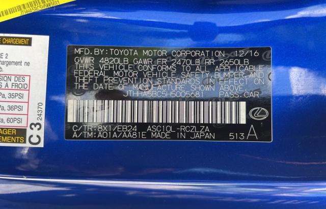 JTHHA5BC5H5005681 - 2017 LEXUS RC 200T BLUE photo 10