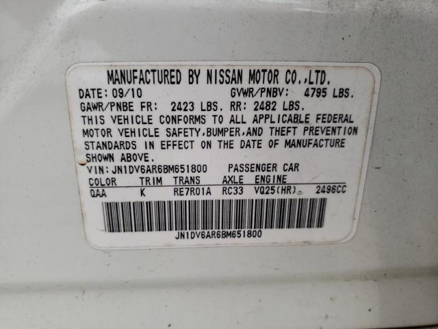 JN1DV6AR6BM651800 - 2011 INFINITI G25 WHITE photo 13