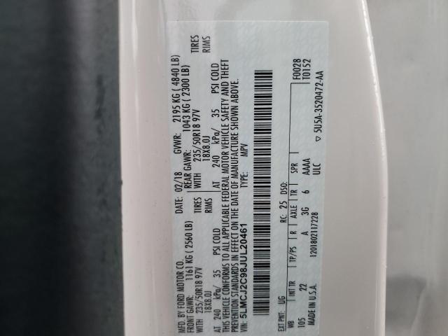 5LMCJ2C98JUL20461 - 2018 LINCOLN MKC SELECT 白色 照片 14