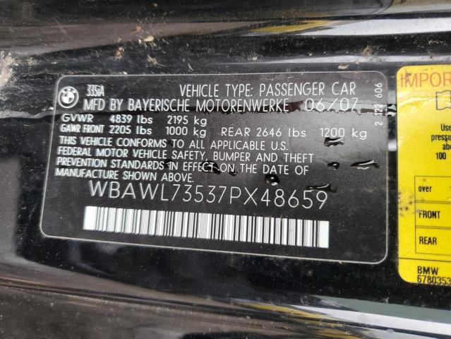 WBAWL73537PX48659 - 2007 BMW 1 SERIES I შავი ფოტო 12