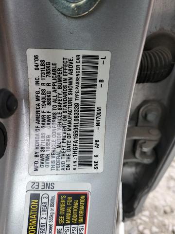 1HGFA16506L083339 - 2006 HONDA CIVIC LX SILVER photo 12