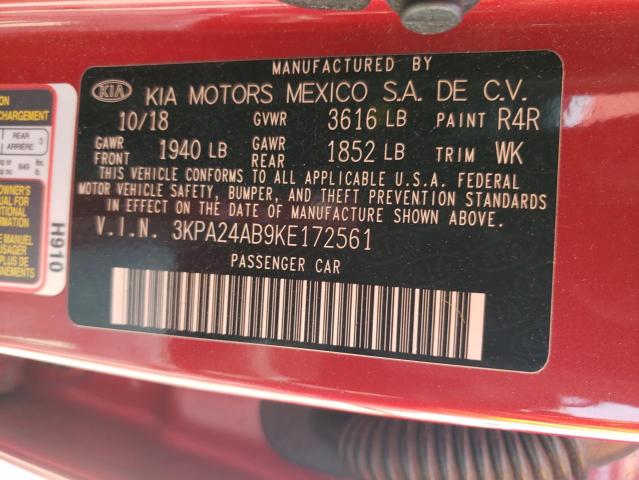 3KPA24AB9KE172561 - 2019 KIA RIO S RED photo 13