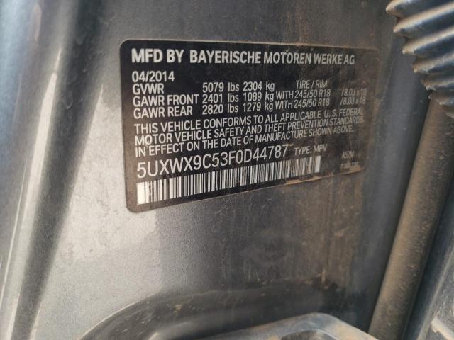 5UXWX9C53F0D44787 - 2015 BMW X3 XDRIVE28I GRAY photo 12