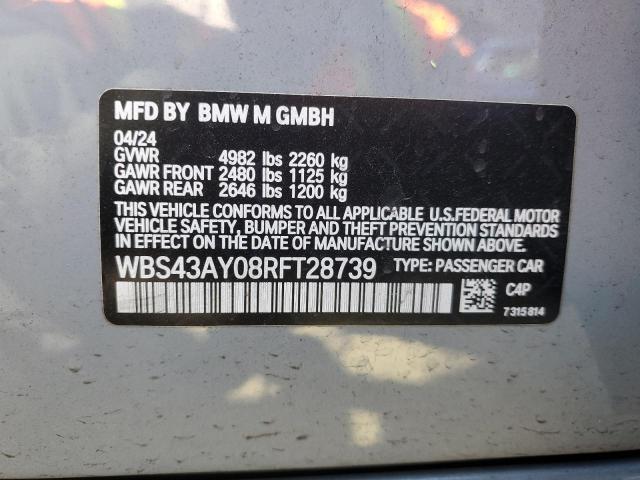 WBS43AY08RFT28739 - 2024 BMW M3 COMPETITION GRAY photo 13