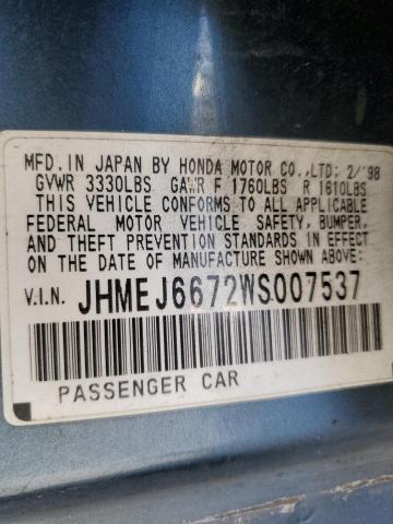 JHMEJ6672WS007537 - 1998 HONDA CIVIC LX BLUE photo 12