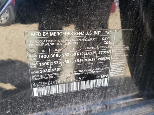 4JGBB8GB4BA713257 - 2011 MERCEDES-BENZ ML 350 4MATIC BLACK photo 12