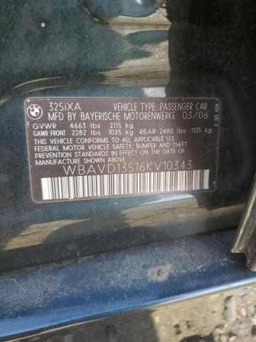 WBAVD13516KV10343 - 2006 BMW 3 SERIES XI 黑色 照片 12