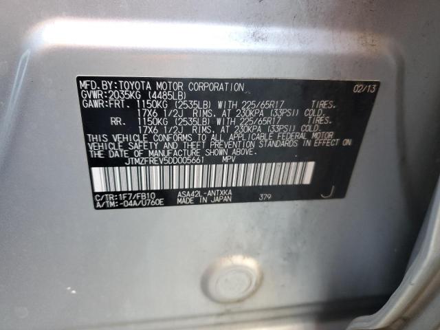 JTMZFREV5DD005661 - 2013 TOYOTA RAV4 LE SILVER photo 13