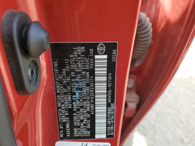 4T4BF1FK2CR230174 - 2012 TOYOTA CAMRY BASE RED photo 12