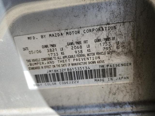 JM1BK32F861535134 - 2006 MAZDA 3 I SILVER photo 12
