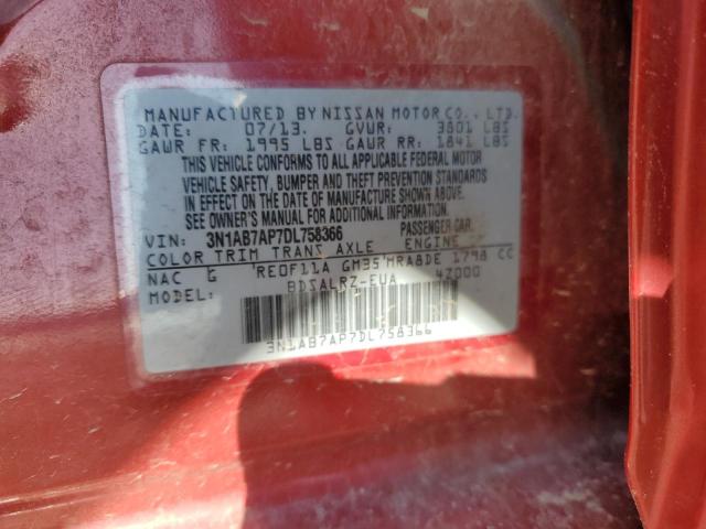 3N1AB7AP7DL758366 - 2013 NISSAN SENTRA S RED photo 12