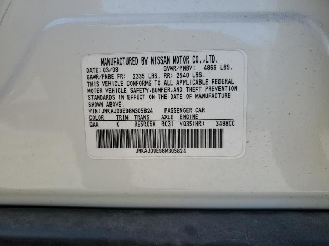 JNKAJ09E98M305824 - 2008 INFINITI EX35 BASE WHITE photo 12