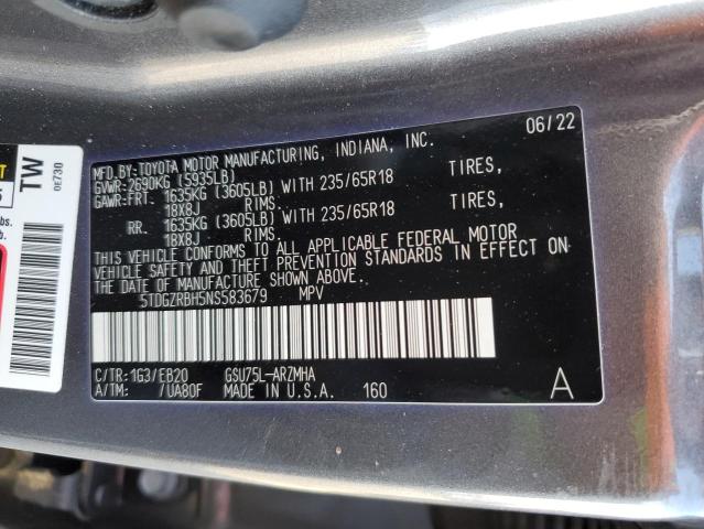 5TDGZRBH5NS583679 - 2022 TOYOTA HIGHLANDER XLE GRAY photo 14