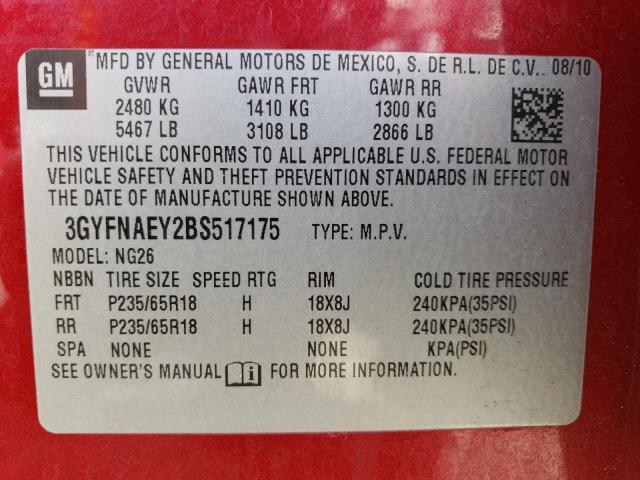 3GYFNAEY2BS517175 - 2011 CADILLAC SRX LUXURY COLLECTION RED photo 12