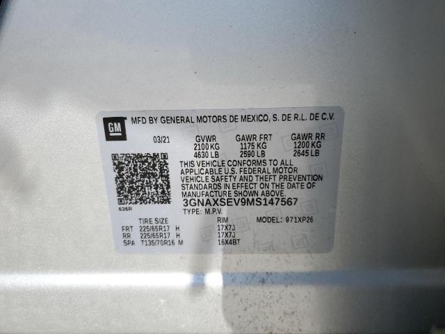 3GNAXSEV9MS147567 - 2021 CHEVROLET EQUINOX LS SILVER photo 13