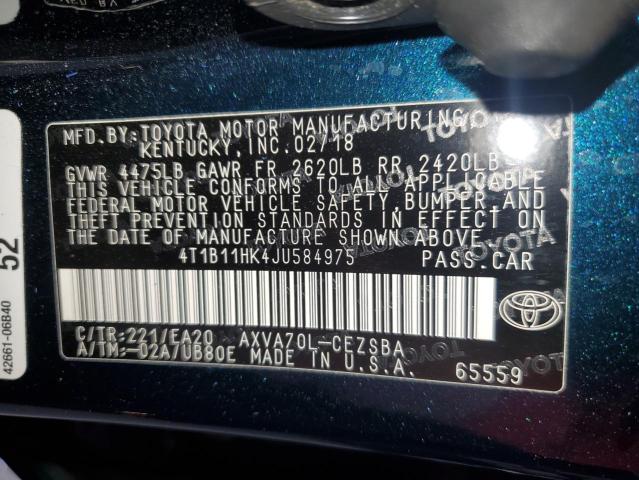 4T1B11HK4JU584975 - 2018 TOYOTA CAMRY L BLUE photo 12