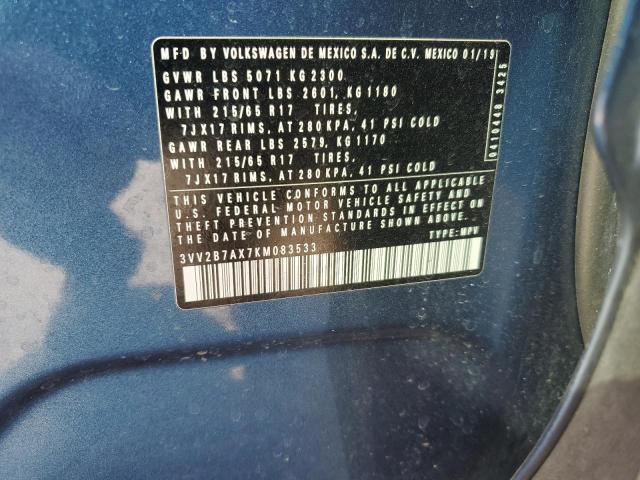 3VV2B7AX7KM083533 - 2019 VOLKSWAGEN TIGUAN SE أزرق صورة 13