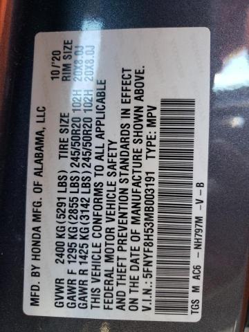 5FNYF8H53MB003191 - 2021 HONDA PASSPORT EXL GRAY photo 13