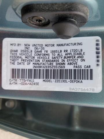 1NXBR32E85Z551569 - 2005 TOYOTA COROLLA CE TURQUOISE photo 12