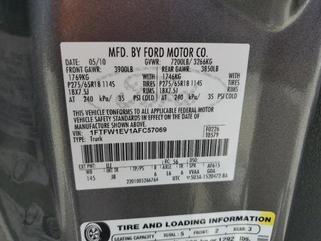 1FTFW1EV1AFC57069 - 2010 FORD F150 SUPERCREW GRAY photo 13