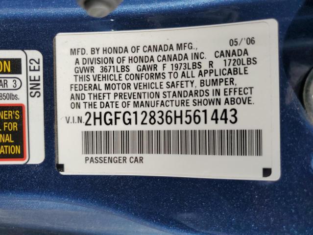 2HGFG12836H561443 - 2006 HONDA CIVIC EX BLUE photo 13