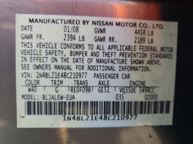 1N4BL21E48C210977 - 2008 NISSAN ALTIMA 3.5SE SILVER photo 13