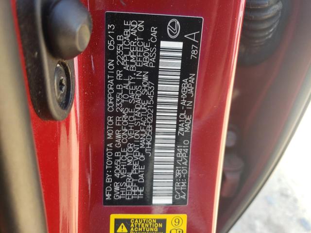 JTHKD5BH2D2154537 - 2013 LEXUS CT 200 RED photo 12