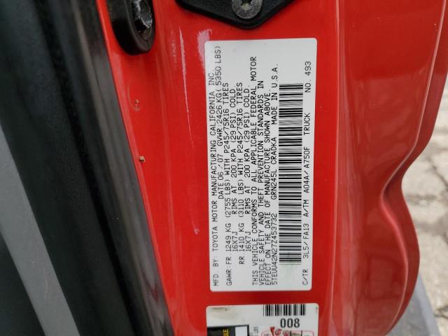 5TEUU42N27Z453732 - 2007 TOYOTA TACOMA ACCESS CAB წითელი ფოტო 12